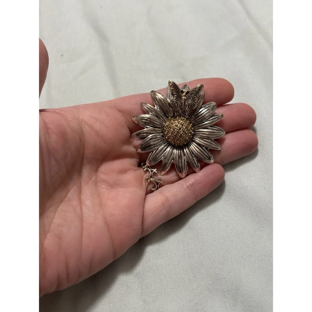 Signed Napier Butterfly Sunflower Daisy Brooch Pin Silver Gold Tone Vintage